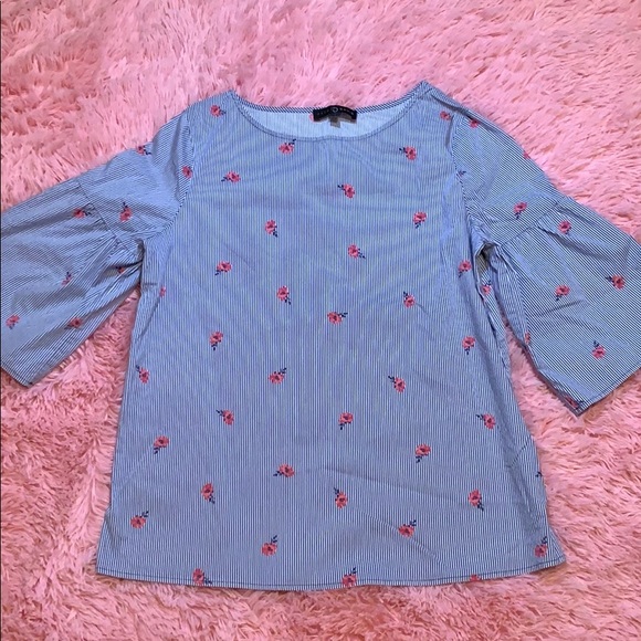 Fred David Tops - Striped Blouse with Flowers Fred David Tops - Striped Blouse with Flowers
